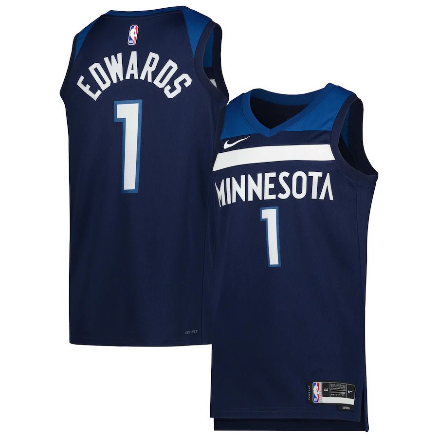 Men Minnesota Timberwolves 1 Anthony Edwards Nike Navy Icon Edition 2022-23 Swingman NBA Jersey